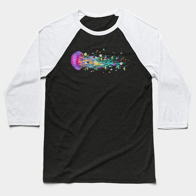 Swimming Purple Jellyfish Baseball T-Shirt by DavidLoblaw